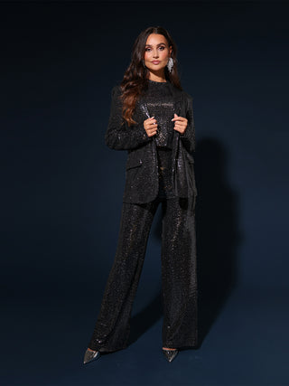 Brylee metallic blazer met pailletten