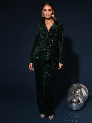 Geneve groene pailletten tweedelige set