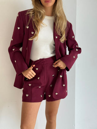 Loulou bordeaux blazer met hartjes