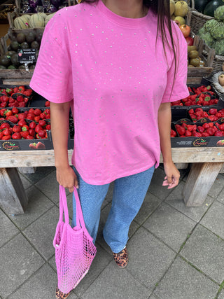 Mexy roze t-shirt met strass steentjes