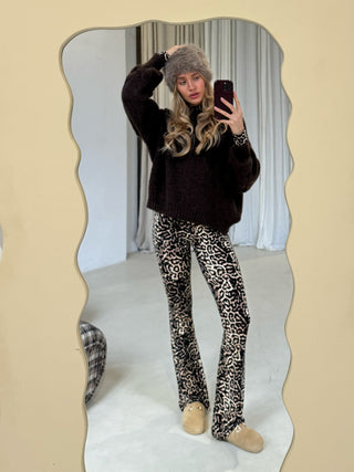 Elin kit/zwart leopard flared broek