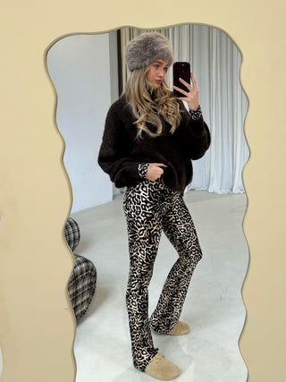 Elin kit/zwart leopard flared broek