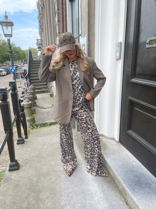 Hailey beige/taupe leopard print broek met pailletten