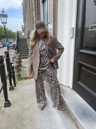 Krissy beige/taupe leopard print top met pailetten