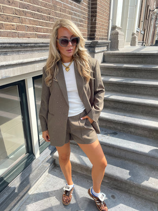 Loué taupe blazer met steentjes