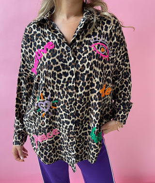 Isabella leopard blouse met print