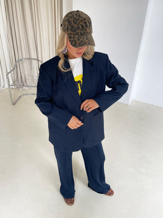 Loué navy blazer met steentjes