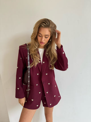 Loulou bordeaux blazer met hartjes