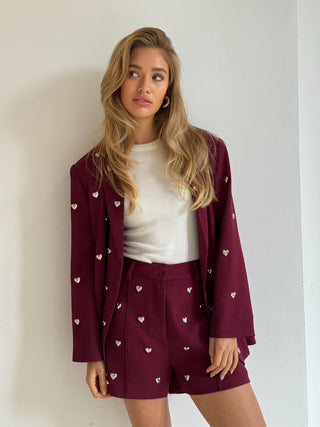 Loulou bordeaux blazer met hartjes