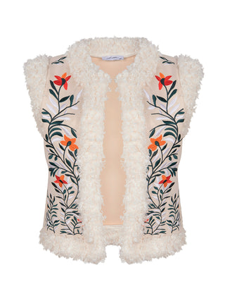 Brighton beige bloemenprint teddy gilet