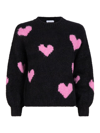 Loua zwarte oversized trui met hartjes