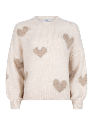 Loua beige oversized trui met hartjes