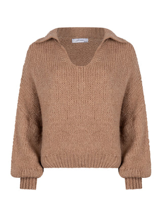 Liva camel oversized trui met kraag