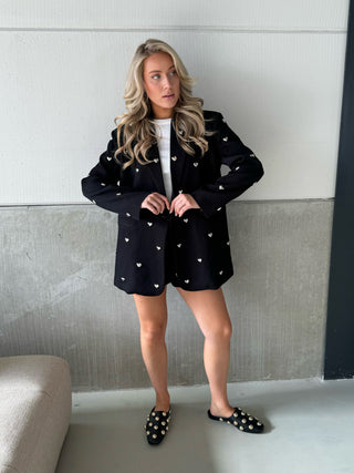 Loulou zwarte blazer met hartjes