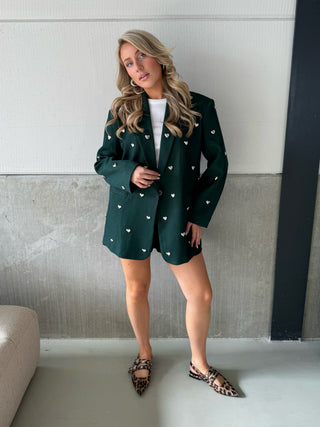 Loulou donker groene blazer met hartjes