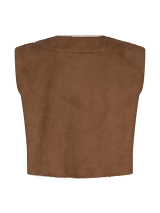 Aubrey bruine korte teddy gilet
