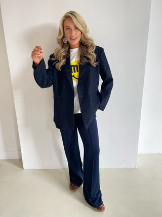 Loué navy blazer met steentjes