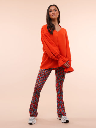 Elin rood/blauwe print flare broek