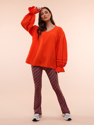 Elin rood/blauwe print flare broek