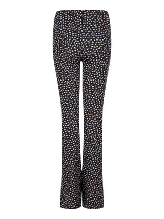 Elin zwart/ off white spotted cheetah print flare broek