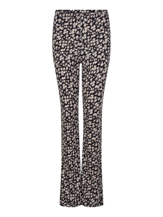 Elin zwart/off white bloemenprint flare broek