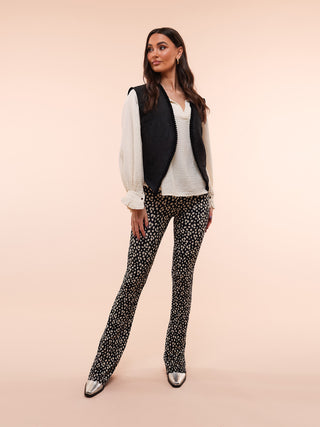 Elin zwart/off white cheetah flared broek